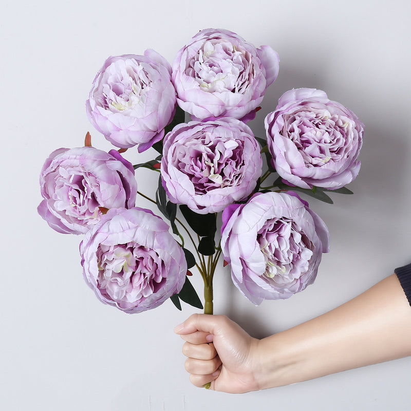 Lush 17" Faux Peony Bouquet, 7 Large Silk Peony Blooms, Realistic Artificial Flowers for Wedding Centerpieces, DIY Floral Arrangements, Home Decor