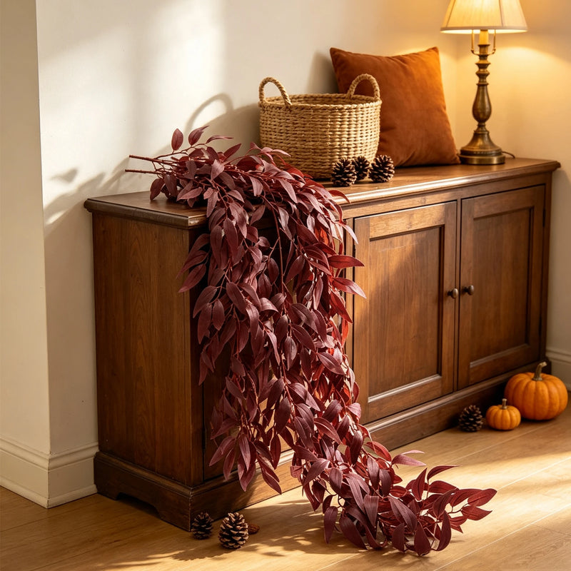 2-Pack 39" Weeping Plum Willow Stems | Realistic Artificial Hanging Leaves for Wedding Arch, Fall Mantel & Home Decor