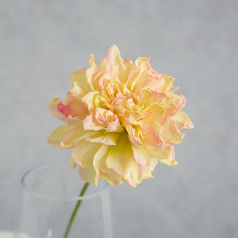 Artisan Toasted-Edge Dahlia Stem, 12" Realistic Faux Flower, Single Stem for DIY Wedding Bouquets, Centerpieces, Home Decor Vase Filler