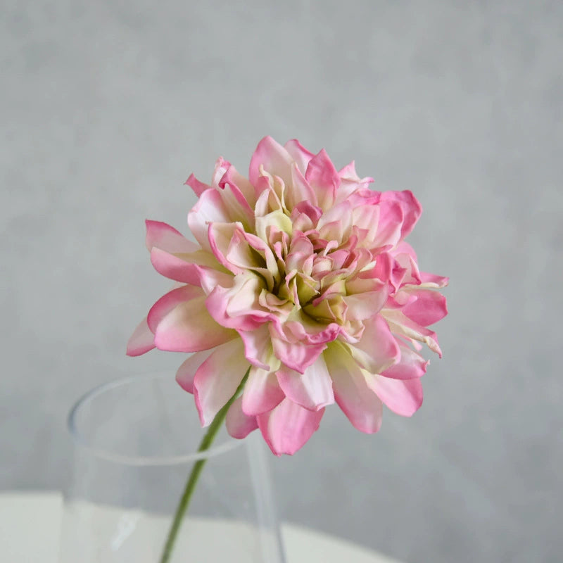 Artisan Toasted-Edge Dahlia Stem, 12" Realistic Faux Flower, Single Stem for DIY Wedding Bouquets, Centerpieces, Home Decor Vase Filler