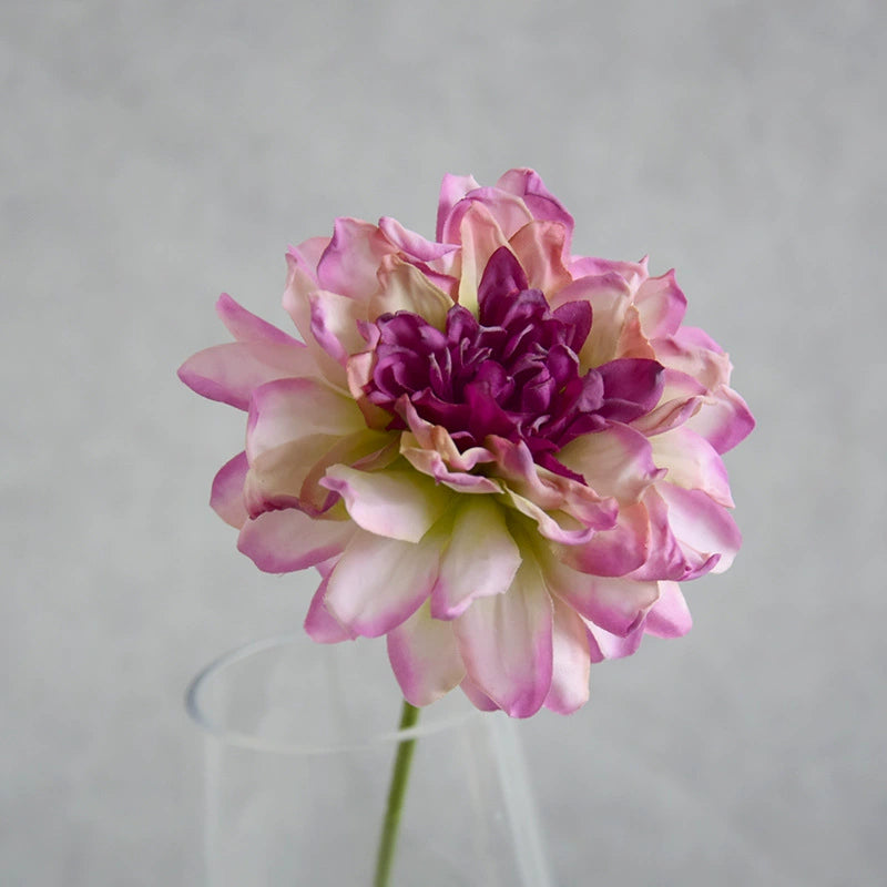 Artisan Toasted-Edge Dahlia Stem, 12" Realistic Faux Flower, Single Stem for DIY Wedding Bouquets, Centerpieces, Home Decor Vase Filler