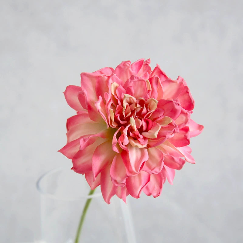 Artisan Toasted-Edge Dahlia Stem, 12" Realistic Faux Flower, Single Stem for DIY Wedding Bouquets, Centerpieces, Home Decor Vase Filler