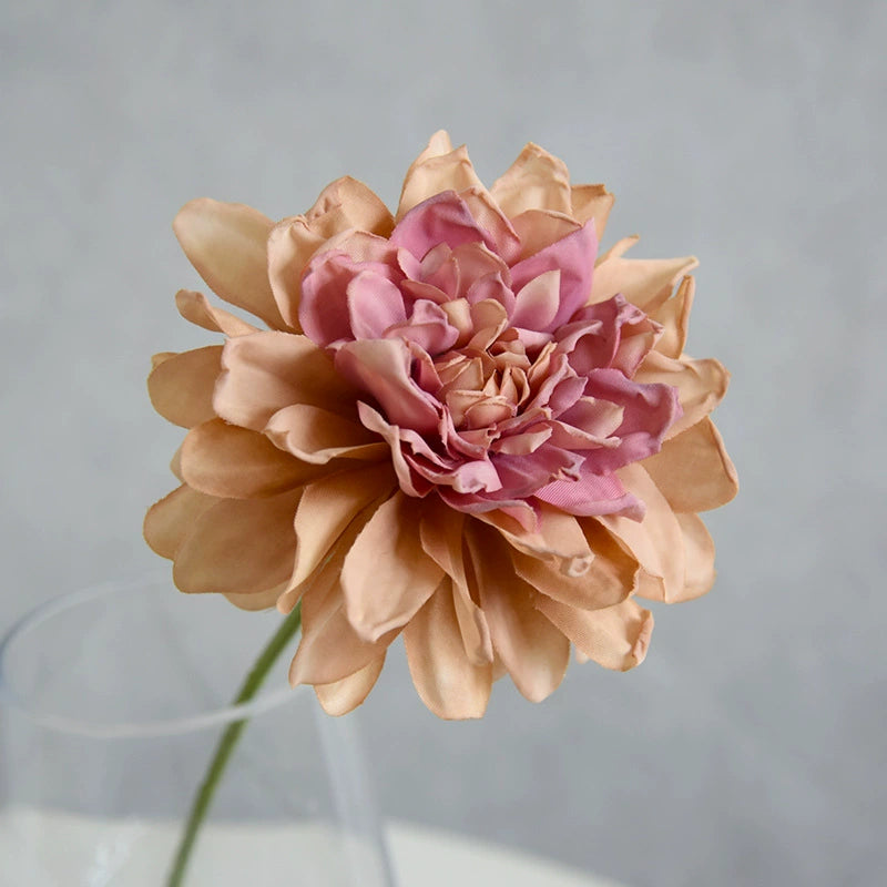 Artisan Toasted-Edge Dahlia Stem, 12" Realistic Faux Flower, Single Stem for DIY Wedding Bouquets, Centerpieces, Home Decor Vase Filler