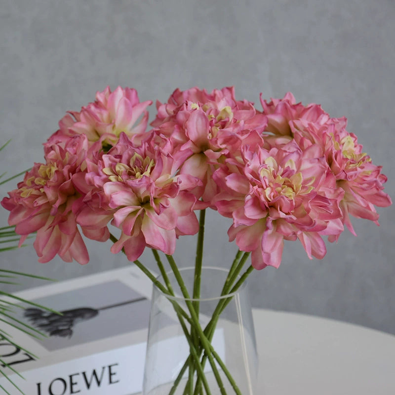 Artisan Toasted-Edge Dahlia Stem, 12" Realistic Faux Flower, Single Stem for DIY Wedding Bouquets, Centerpieces, Home Decor Vase Filler