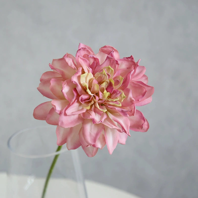 Artisan Toasted-Edge Dahlia Stem, 12" Realistic Faux Flower, Single Stem for DIY Wedding Bouquets, Centerpieces, Home Decor Vase Filler