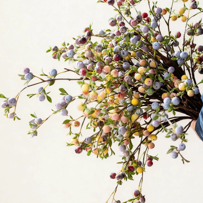 Whimsical Frosted Apple Branch, 28" Long Stem, Realistic Faux Fruit Spray for Vase Filler, DIY Wedding Decor, Home & Holiday Arrangements
