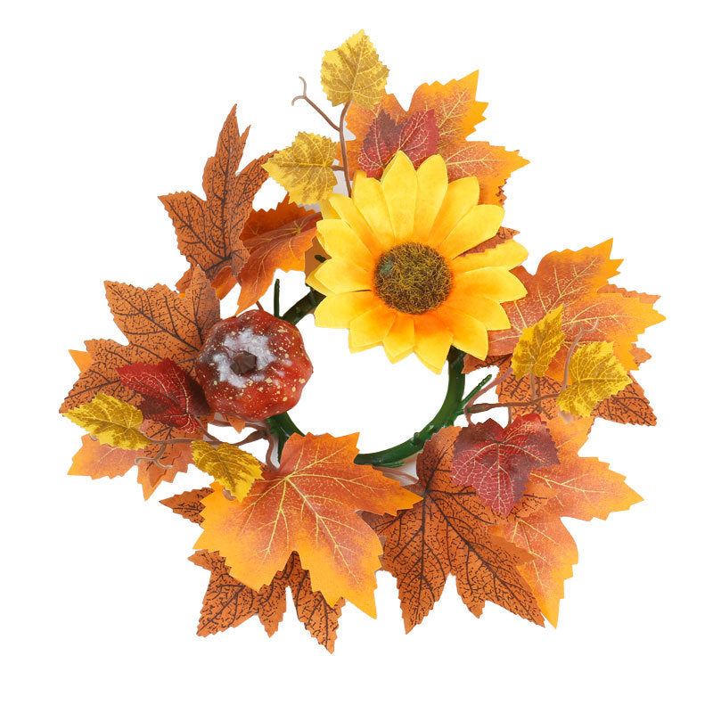 Autumn Candle Ring Wreath, 14 Inch Faux Pumpkin & Berry Centerpiece, Harvest Maple Leaf Decor for Thanksgiving, Halloween, Wedding Table