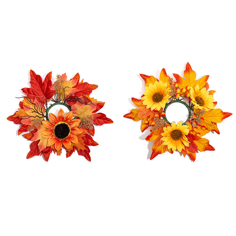 Fall Candle Ring Wreath, 13-Inch Realistic Maple Leaf & Red Berry Centerpiece, Artificial Autumn Decor for Thanksgiving, Weddings, Home Table