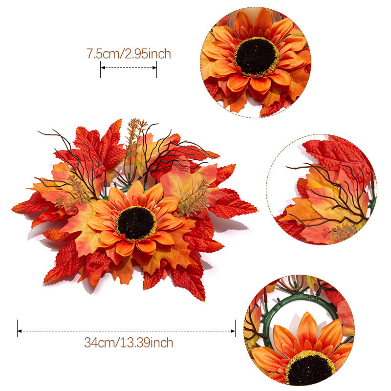 Fall Candle Ring Wreath, 13-Inch Realistic Maple Leaf & Red Berry Centerpiece, Artificial Autumn Decor for Thanksgiving, Weddings, Home Table
