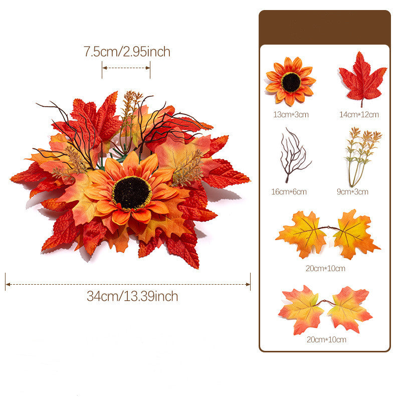 Fall Candle Ring Wreath, 13-Inch Realistic Maple Leaf & Red Berry Centerpiece, Artificial Autumn Decor for Thanksgiving, Weddings, Home Table