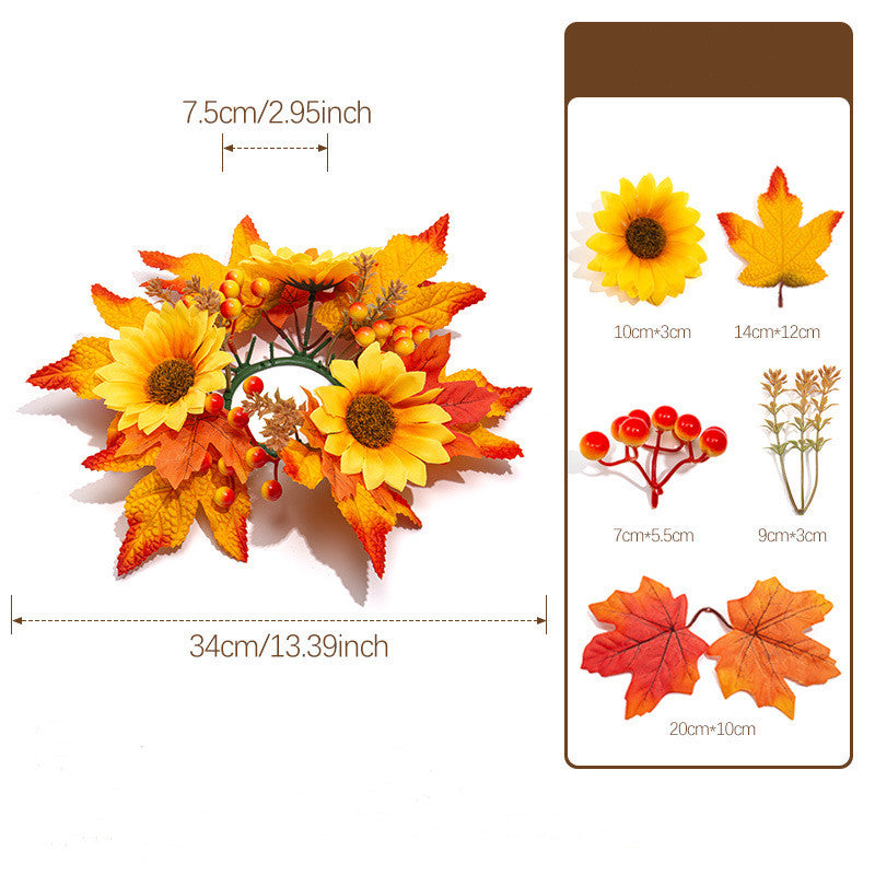 Fall Candle Ring Wreath, 13-Inch Realistic Maple Leaf & Red Berry Centerpiece, Artificial Autumn Decor for Thanksgiving, Weddings, Home Table