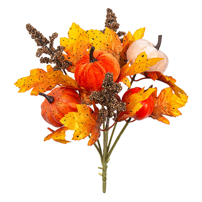 Faux Autumn Bouquet with Maple Leaves & Sunflowers, 12" Artificial Fall Flower Bunch for Thanksgiving Table Decor, Rustic Wedding, Home Accent
