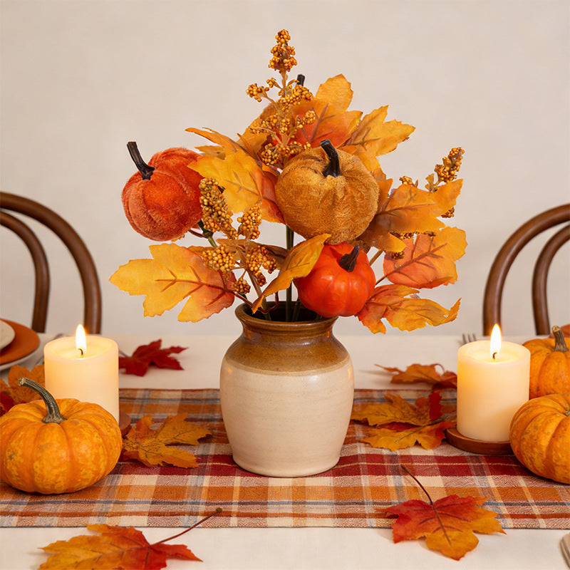 Faux Autumn Bouquet with Maple Leaves & Sunflowers, 12" Artificial Fall Flower Bunch for Thanksgiving Table Decor, Rustic Wedding, Home Accent