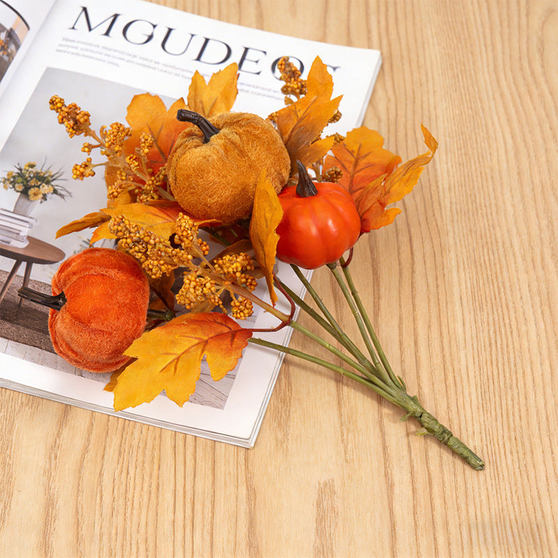 Faux Autumn Bouquet with Maple Leaves & Sunflowers, 12" Artificial Fall Flower Bunch for Thanksgiving Table Decor, Rustic Wedding, Home Accent