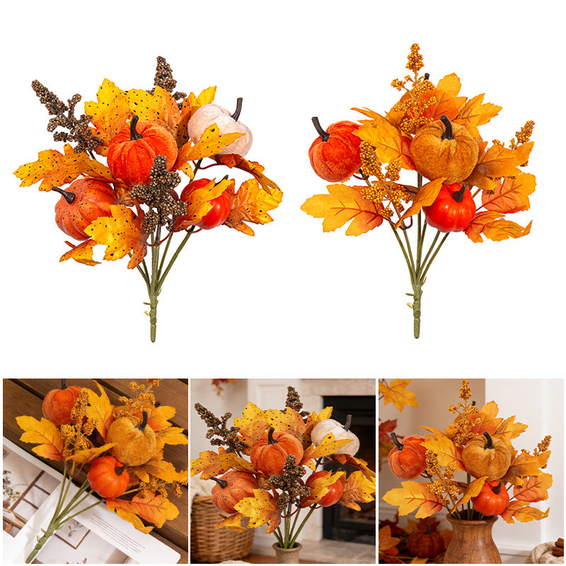 Faux Autumn Bouquet with Maple Leaves & Sunflowers, 12" Artificial Fall Flower Bunch for Thanksgiving Table Decor, Rustic Wedding, Home Accent