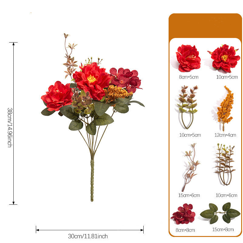 Autumn Bouquet Faux Flowers Arrangement, 15" Real-Touch, Warm Tones, Perfect for Weddings, Home Decor, and Seasonal Displays