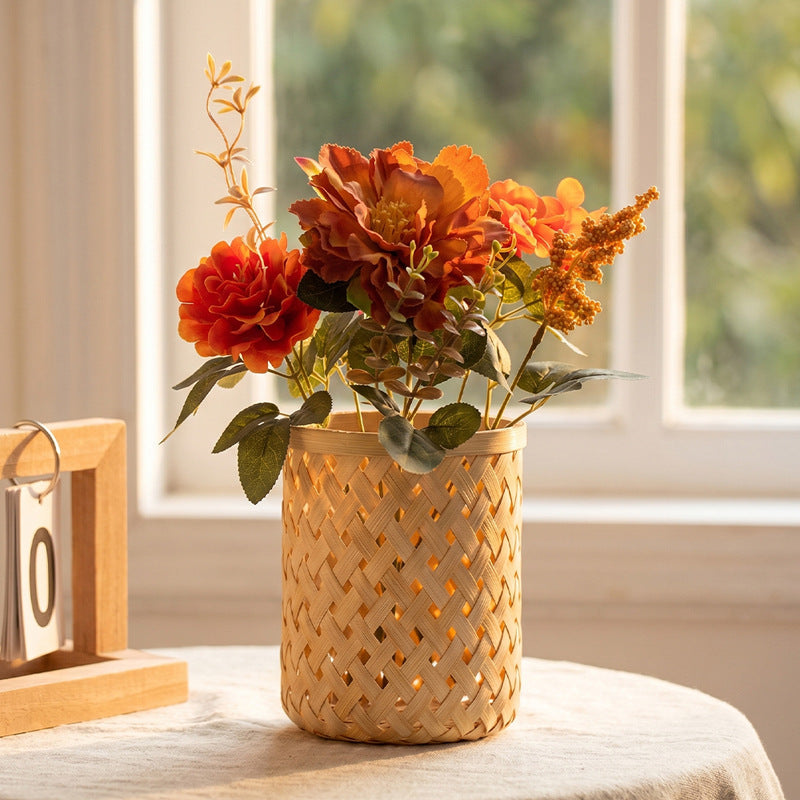 Autumn Bouquet Faux Flowers Arrangement, 15" Real-Touch, Warm Tones, Perfect for Weddings, Home Decor, and Seasonal Displays