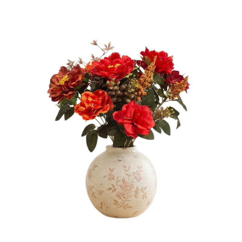 Autumn Bouquet Faux Flowers Arrangement, 15" Real-Touch, Warm Tones, Perfect for Weddings, Home Decor, and Seasonal Displays
