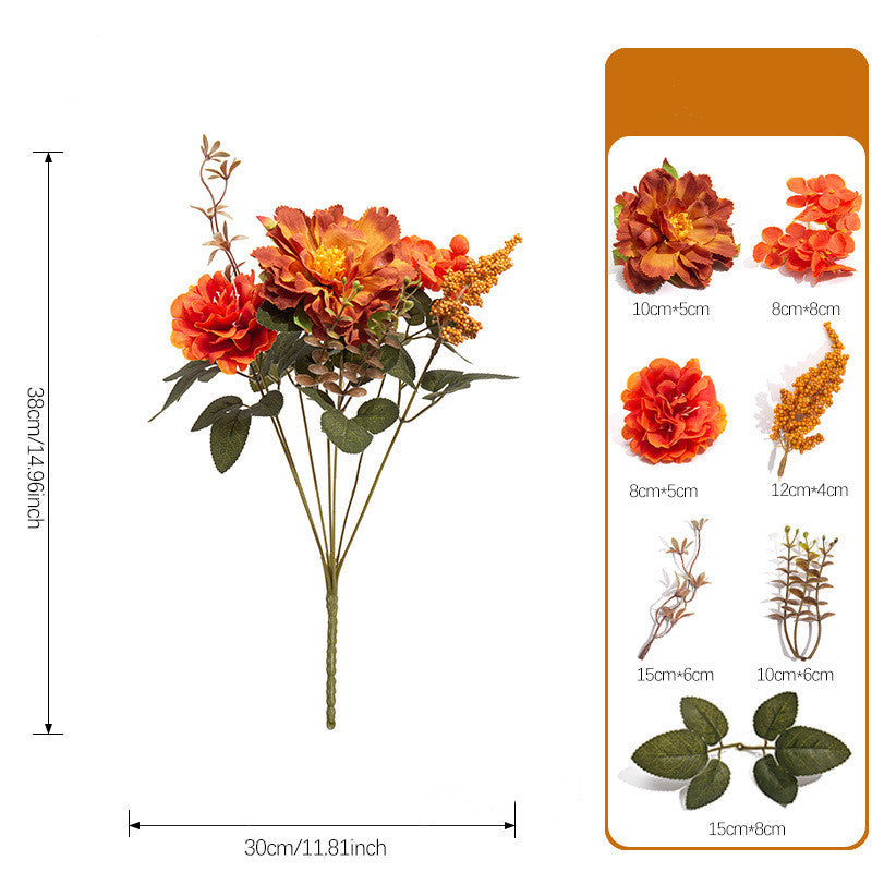 Autumn Bouquet Faux Flowers Arrangement, 15" Real-Touch, Warm Tones, Perfect for Weddings, Home Decor, and Seasonal Displays