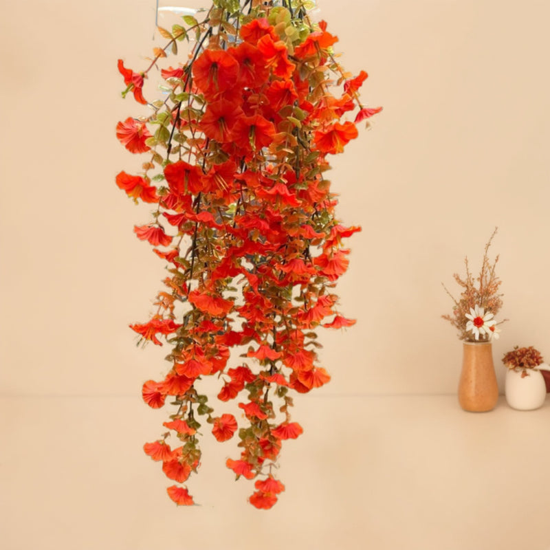 Autumn Morning Glory & Eucalyptus Garland, Lifelike Faux Hanging Vine with 69 Blooms for Wedding Arch, Wall Decor, Mantel & DIY Floral