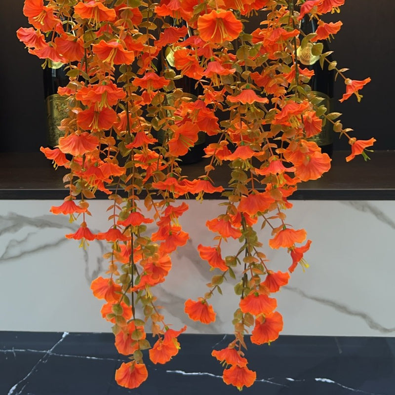 Autumn Morning Glory & Eucalyptus Garland, Lifelike Faux Hanging Vine with 69 Blooms for Wedding Arch, Wall Decor, Mantel & DIY Floral
