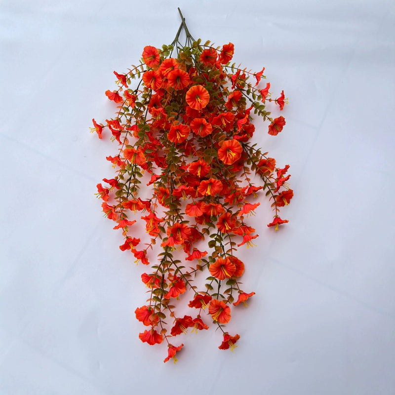 Autumn Morning Glory & Eucalyptus Garland, Lifelike Faux Hanging Vine with 69 Blooms for Wedding Arch, Wall Decor, Mantel & DIY Floral