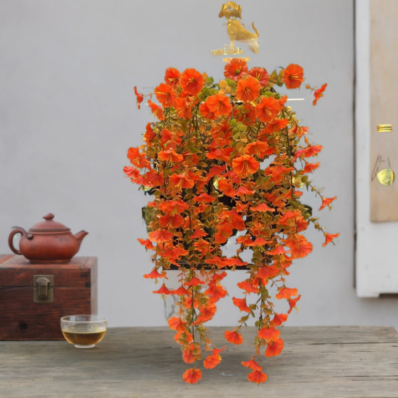 Autumn Morning Glory & Eucalyptus Garland, Lifelike Faux Hanging Vine with 69 Blooms for Wedding Arch, Wall Decor, Mantel & DIY Floral