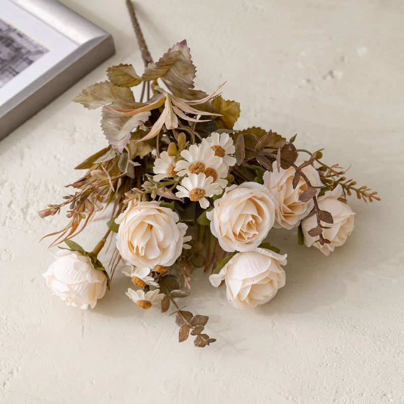 Autumn Bliss 6-Head Faux Rose Bouquet, 13" Real-Touch Floral Arrangement for Weddings, Home Decor, and Events