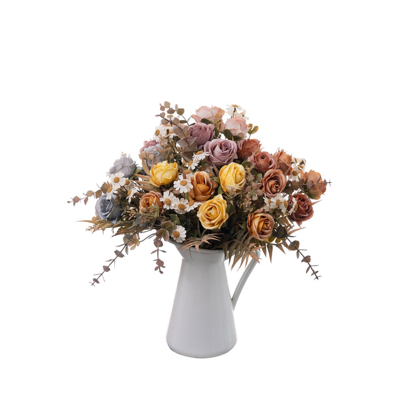 Autumn Bliss 6-Head Faux Rose Bouquet, 13" Real-Touch Floral Arrangement for Weddings, Home Decor, and Events