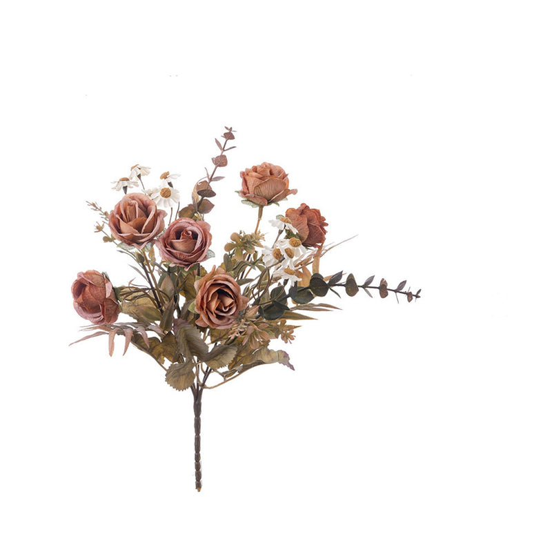Autumn Bliss 6-Head Faux Rose Bouquet, 13" Real-Touch Floral Arrangement for Weddings, Home Decor, and Events