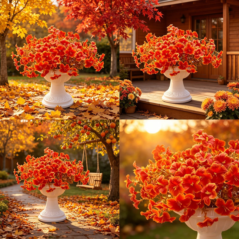 Faux Morning Glory Bouquet, Set of 2, 14" Artificial Autumn Flower Stems, Lifelike Fall Florals for Wedding Decor, Thanksgiving & Rustic Home Accents