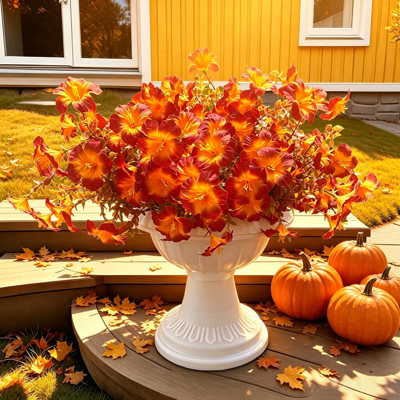 Faux Morning Glory Bouquet, Set of 2, 14" Artificial Autumn Flower Stems, Lifelike Fall Florals for Wedding Decor, Thanksgiving & Rustic Home Accents