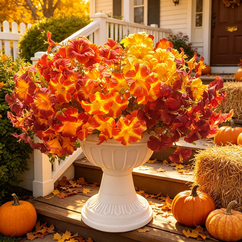Faux Morning Glory Bouquet, Set of 2, 14" Artificial Autumn Flower Stems, Lifelike Fall Florals for Wedding Decor, Thanksgiving & Rustic Home Accents