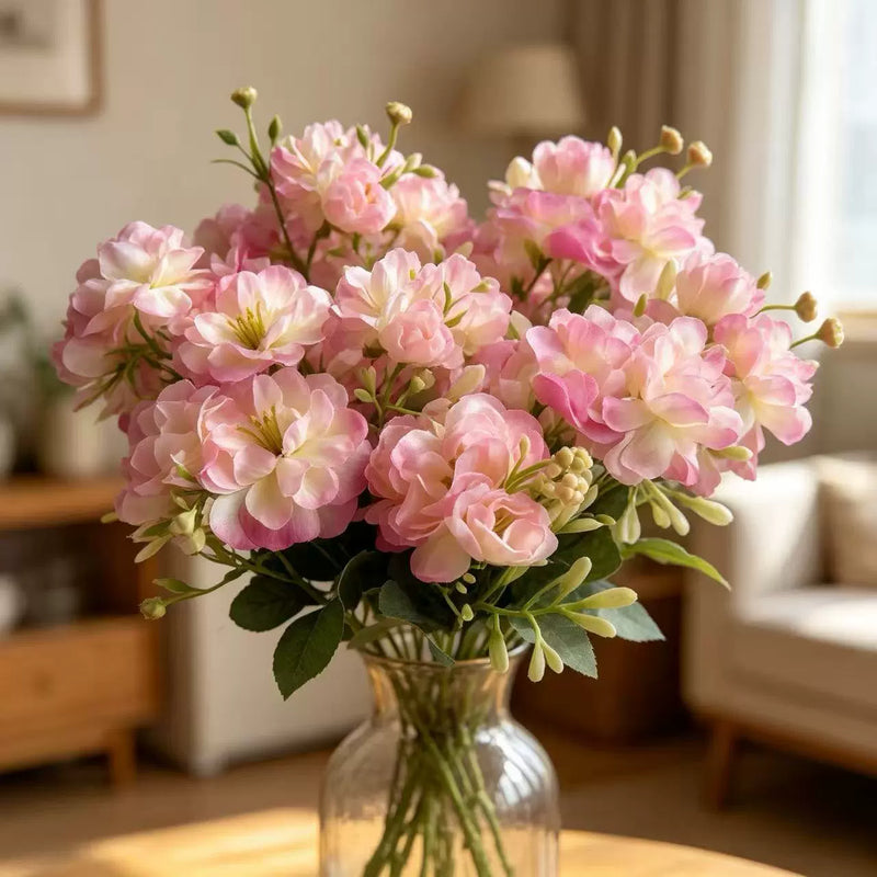 15" Faux Camellia Stem, Realistic Silk Flowers with 15 Blooms & Buds, Lifelike Artificial Floral for DIY Wedding Bouquets, Centerpieces, Home Decor