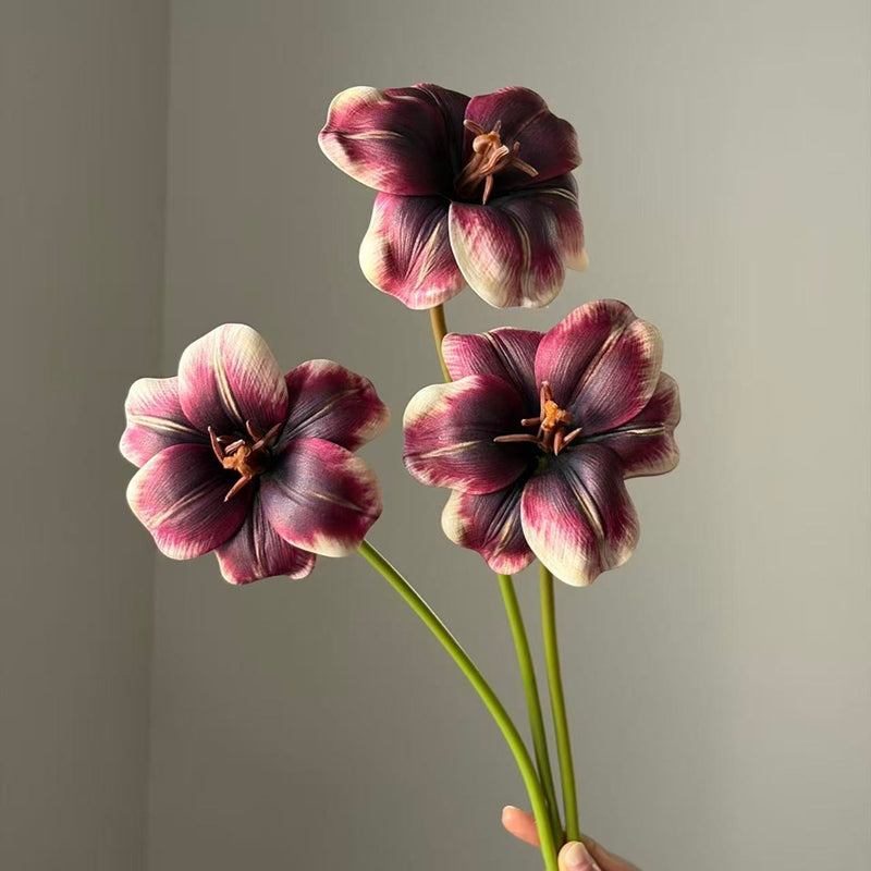3-Stem Realistic Open Tulip Bunch, 20" Long Stem Large 5" Blooms, Lifelike Faux Flowers for Wedding Bouquets, Centerpieces, Home Decor
