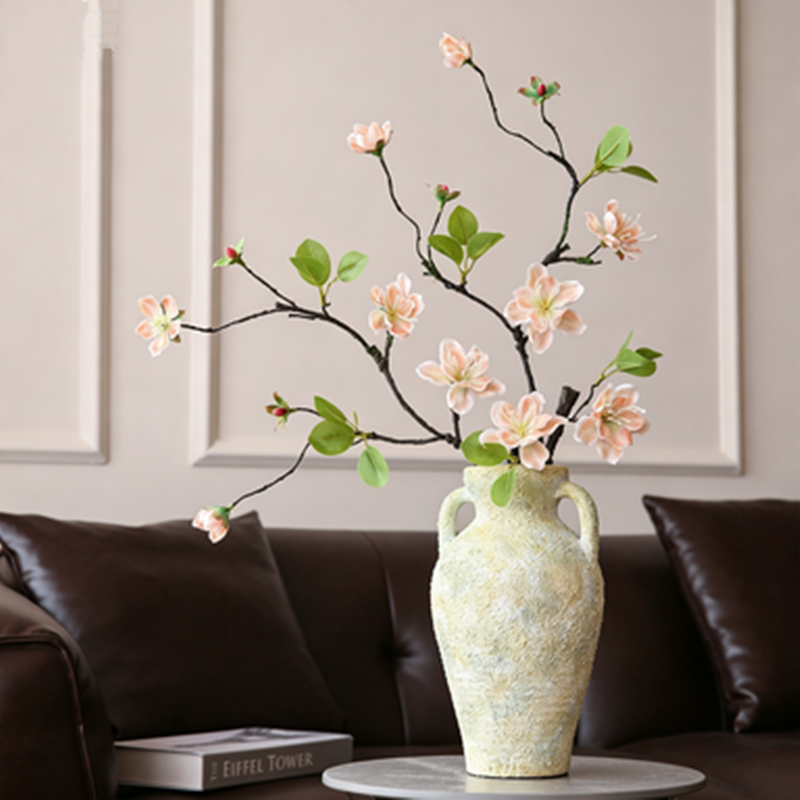 Faux Golden Silk Orchid Branch, 26" Tall Sculptural Stem, Realistic Wabi Sabi Decor for Tall Vase, Wedding Centerpiece, Zen Home Styling