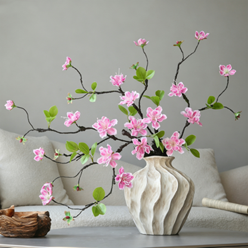 Faux Golden Silk Orchid Branch, 26" Tall Sculptural Stem, Realistic Wabi Sabi Decor for Tall Vase, Wedding Centerpiece, Zen Home Styling