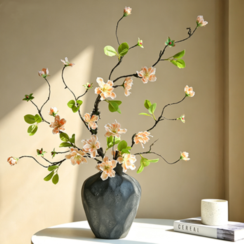 Faux Golden Silk Orchid Branch, 26" Tall Sculptural Stem, Realistic Wabi Sabi Decor for Tall Vase, Wedding Centerpiece, Zen Home Styling