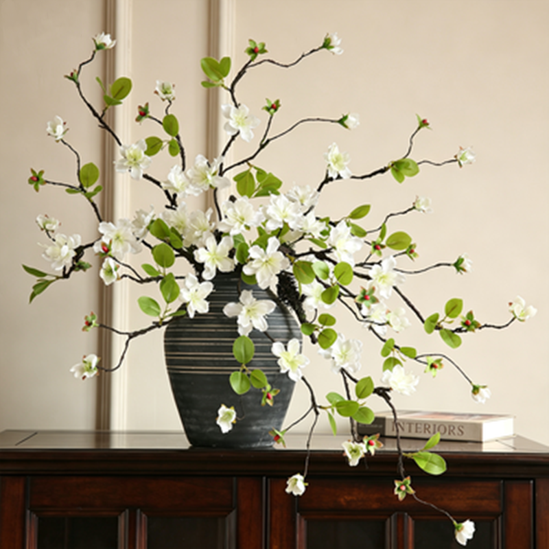Faux Golden Silk Orchid Branch, 26" Tall Sculptural Stem, Realistic Wabi Sabi Decor for Tall Vase, Wedding Centerpiece, Zen Home Styling