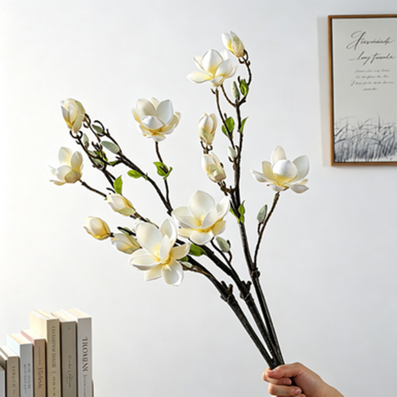 Elegant 32" Tall Faux Magnolia Stem, Realistic Artificial Flowers, Long Stem for Vase, Wedding Bouquet, Centerpiece, Home Decor
