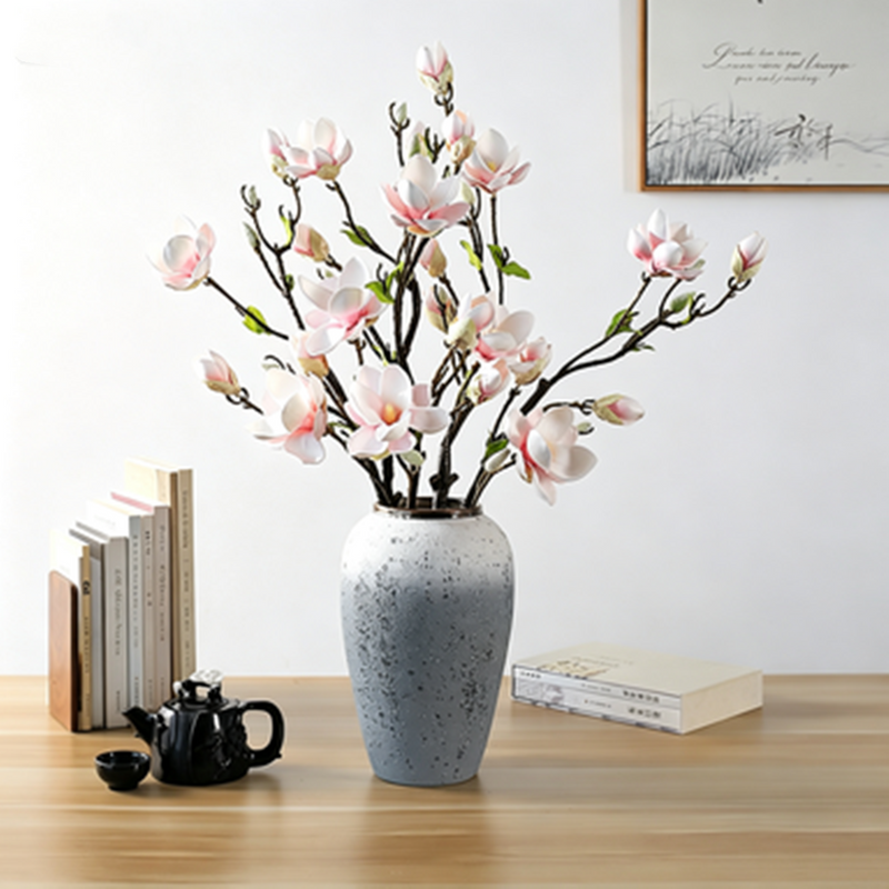 Elegant 32" Tall Faux Magnolia Stem, Realistic Artificial Flowers, Long Stem for Vase, Wedding Bouquet, Centerpiece, Home Decor