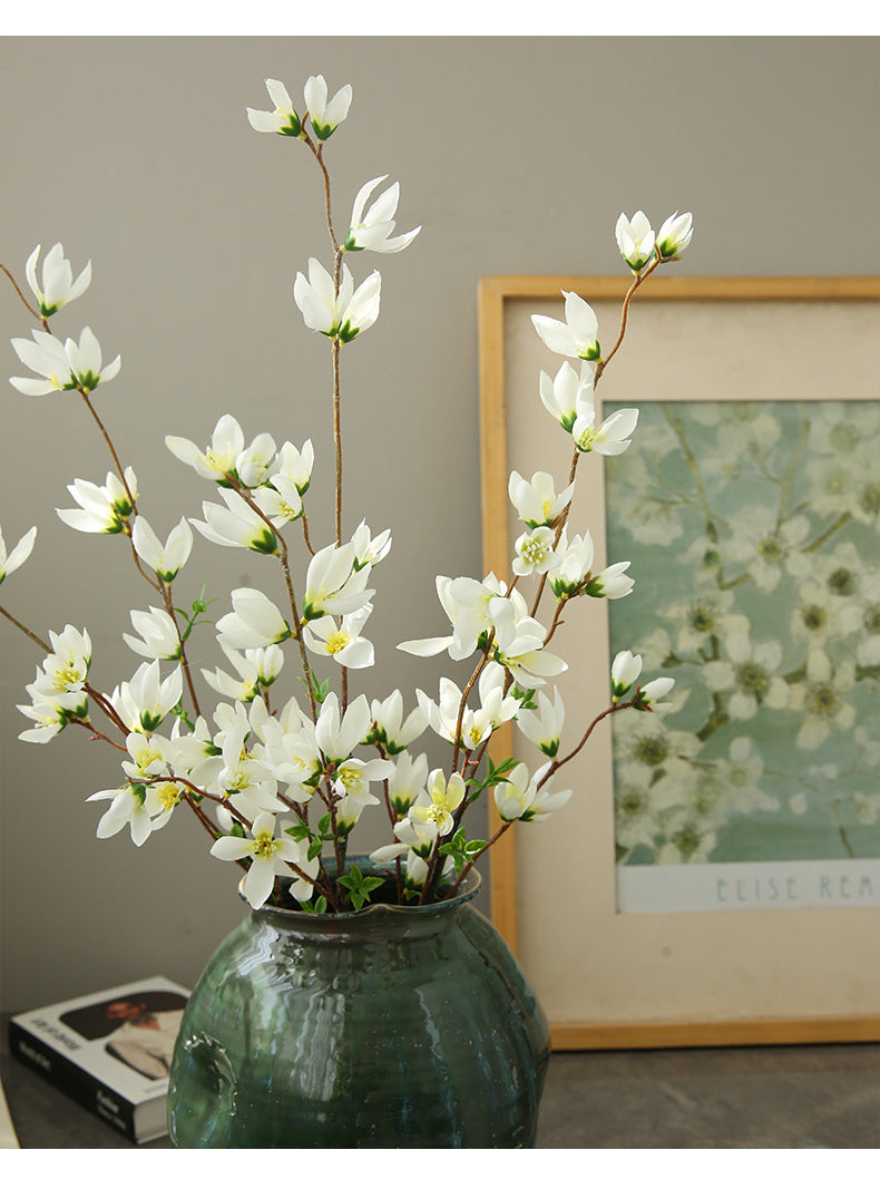 35" Long Stem Mini Magnolia Branch, Elegant & Realistic Faux Flowers, Tall Artificial Stems for Vase Filler, Wedding Arch Decor, DIY Home Arrangements