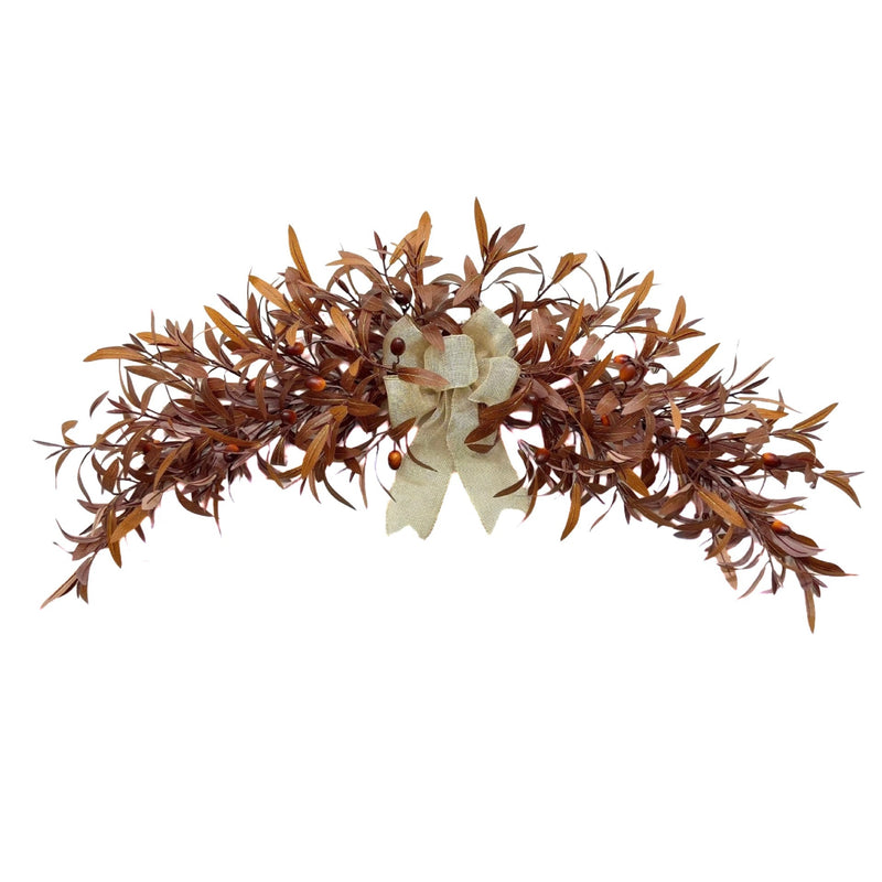 Coffee Brown Olive Wreath, 31" Realistic Faux Garland for Fall Decor, Moody Autumn Wedding Arch, Fireplace Mantle Swag, Home Door Hanger