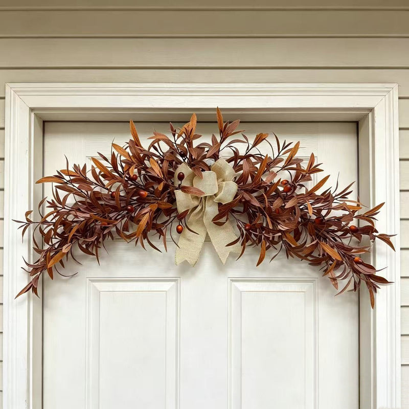 Coffee Brown Olive Wreath, 31" Realistic Faux Garland for Fall Decor, Moody Autumn Wedding Arch, Fireplace Mantle Swag, Home Door Hanger