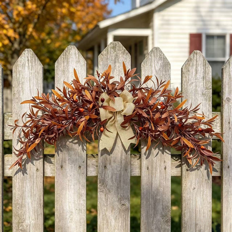 Coffee Brown Olive Wreath, 31" Realistic Faux Garland for Fall Decor, Moody Autumn Wedding Arch, Fireplace Mantle Swag, Home Door Hanger