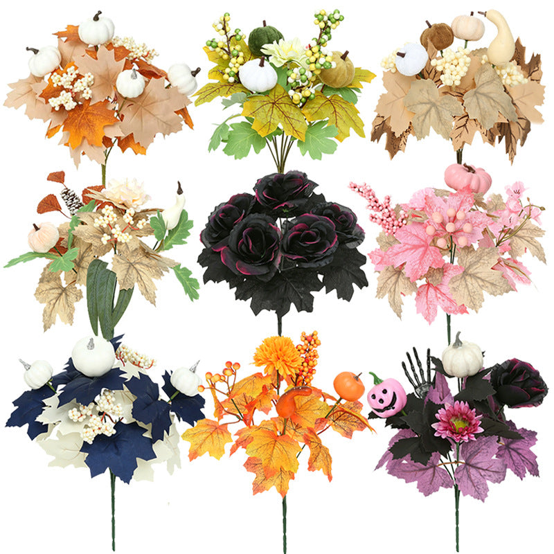 Set of 2 Moody Black Pumpkin & Berry Stems, 13-Inch Realistic Faux Harvest Picks for DIY Halloween Decor, Autumn Wedding Centerpieces, Fall Vase Filler