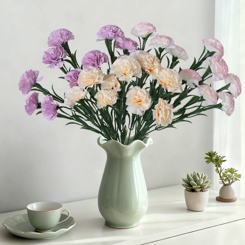 Lifelike Artificial Carnation Bouquet, 16" Tall with 10 Blooms, Realistic Faux Flowers for DIY Wedding Decor, Vase Arrangements & Home Styling