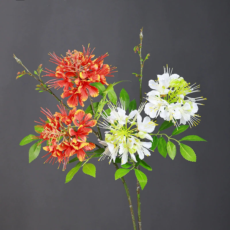 Set of 2 Firebird Peacock Flower Stems, 24" Tall Realistic Faux Florals, Dreamy Wedding Arch Decor, Bold Home Vase Filler, DIY Arrangements