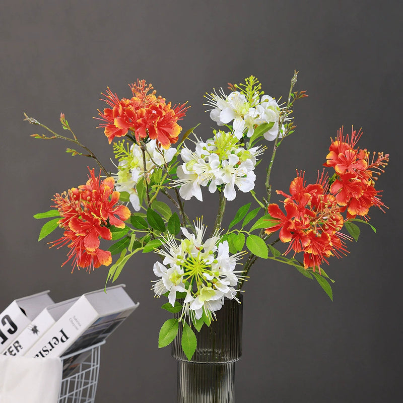 Set of 2 Firebird Peacock Flower Stems, 24" Tall Realistic Faux Florals, Dreamy Wedding Arch Decor, Bold Home Vase Filler, DIY Arrangements