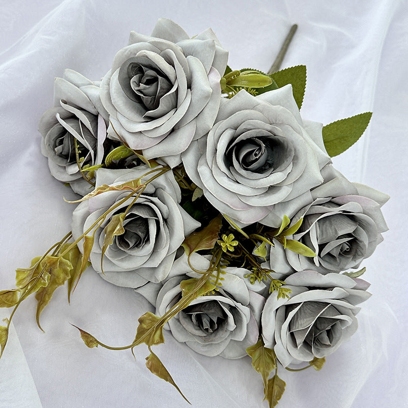 22" Large Curled Edge Faux Rose Stem, 7 Lifelike Blooms, European Style Artificial Flowers for Wedding Bouquet, Centerpiece, Home Decor